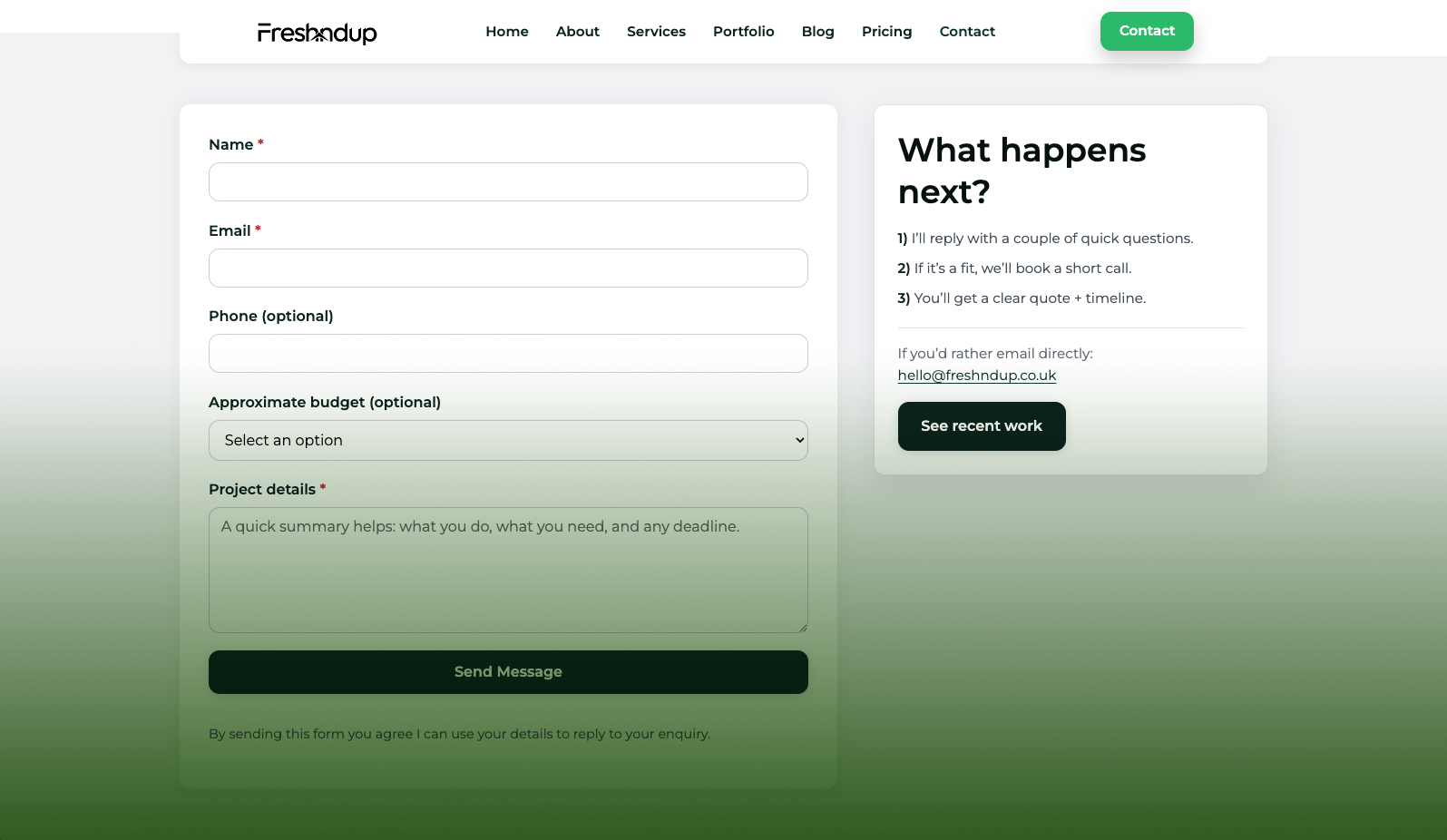 Free website design offer for UK small businesses from Freshndup